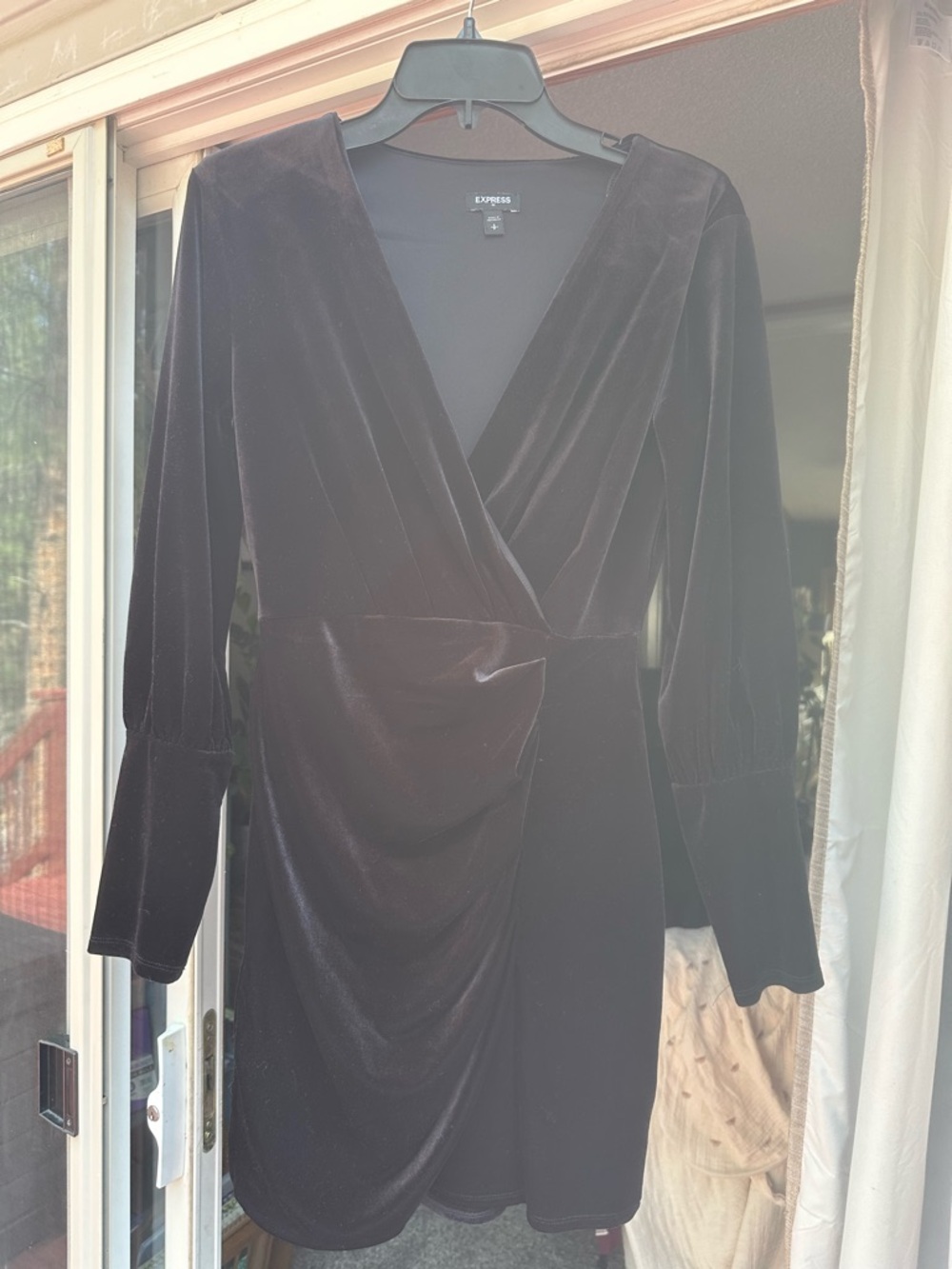 Express Black Velvet Long-Sleeve Wrap Dress